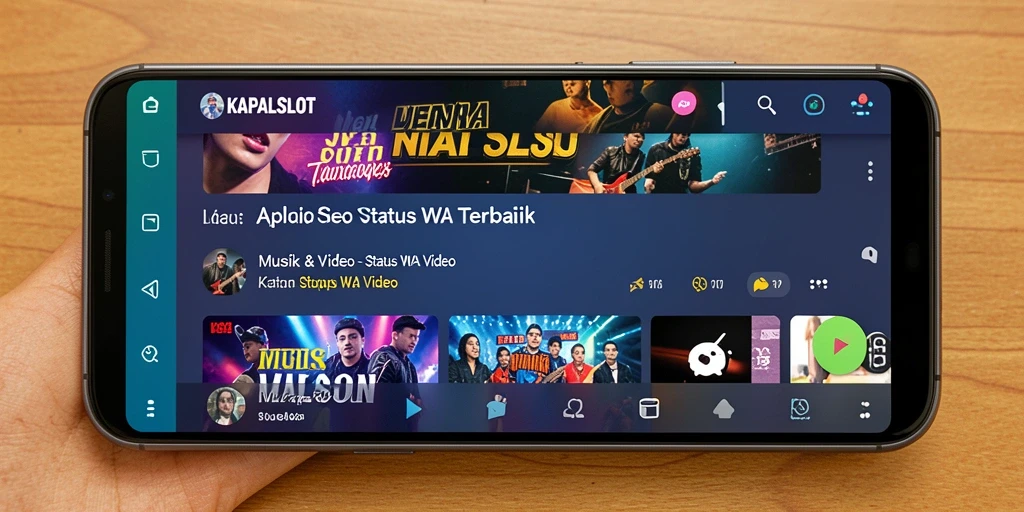 Antarmuka KAPALSLOT menampilkan banyak pilihan video status menarik untuk WhatsApp.