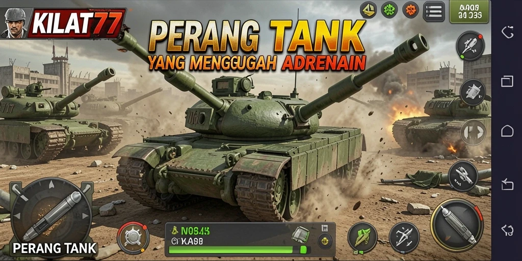 Antarmuka KILAT77 menampilkan pertempuran tank yang seru dan mendebarkan.