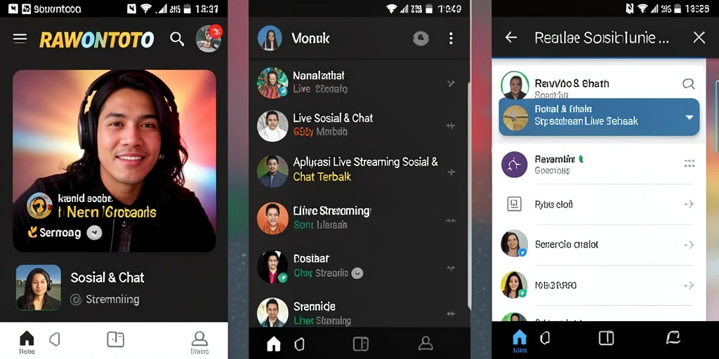 Tampilan interaktif aplikasi RAWONTOTO dengan banyak fitur Live Streaming.