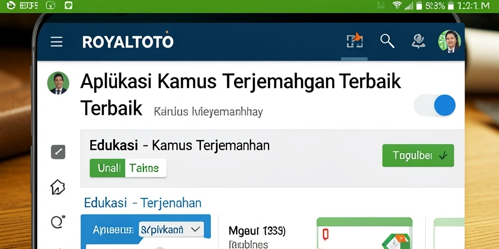 Screenshot aplikasi ROYALTOTO menampilkan antarmuka Kamus Terjemahan yang intuitif.
