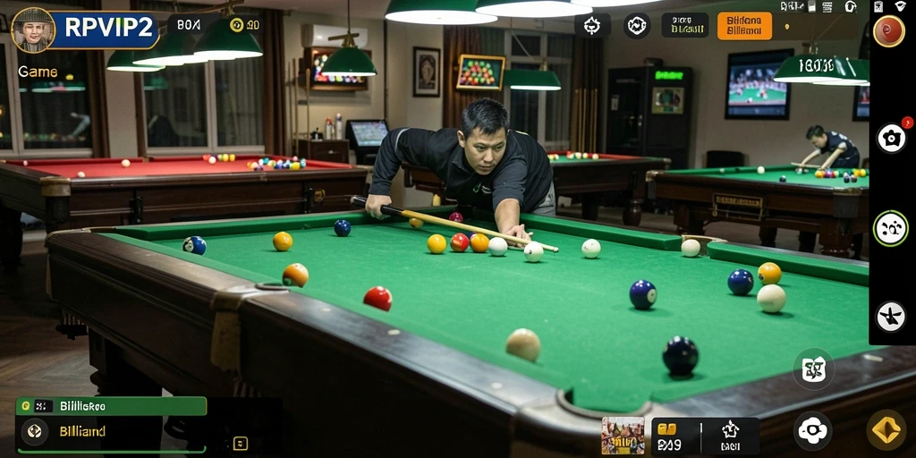 Antarmuka RPVIP2 menampilkan meja billiard yang elegan dan realistis.